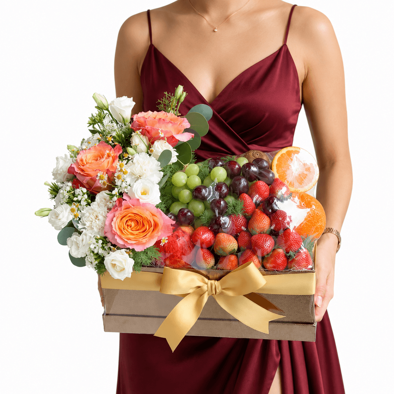 Gift basket: fruit and flowers