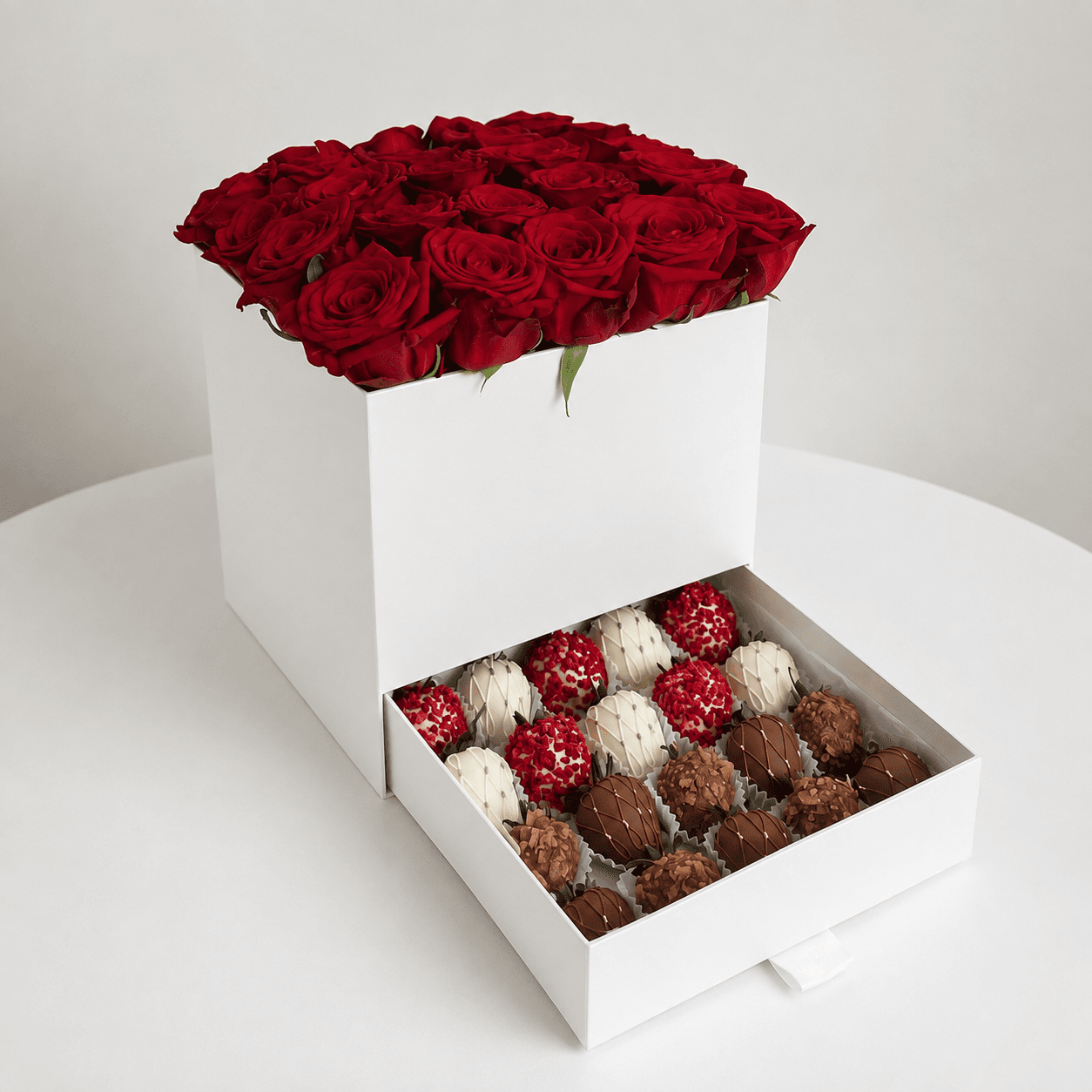Bouquet with chocolate box